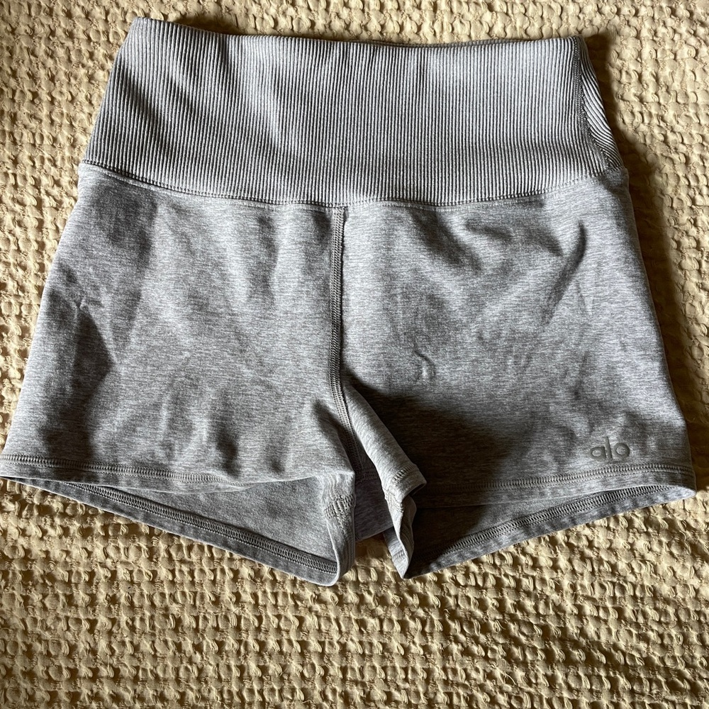 ALO Yoga Ribbed High-Waist Gray Athletic Shorts